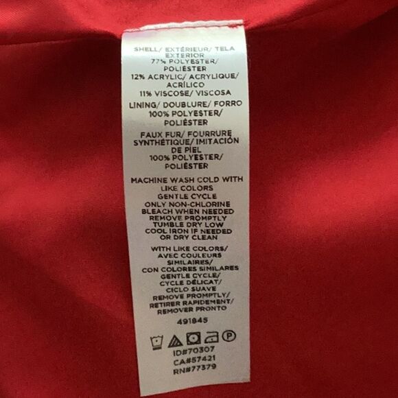 ANN TAYLOR FACTORY RED COAT JACKET FAUX FUR SLEEVES SMALL - Picture 7 of 9